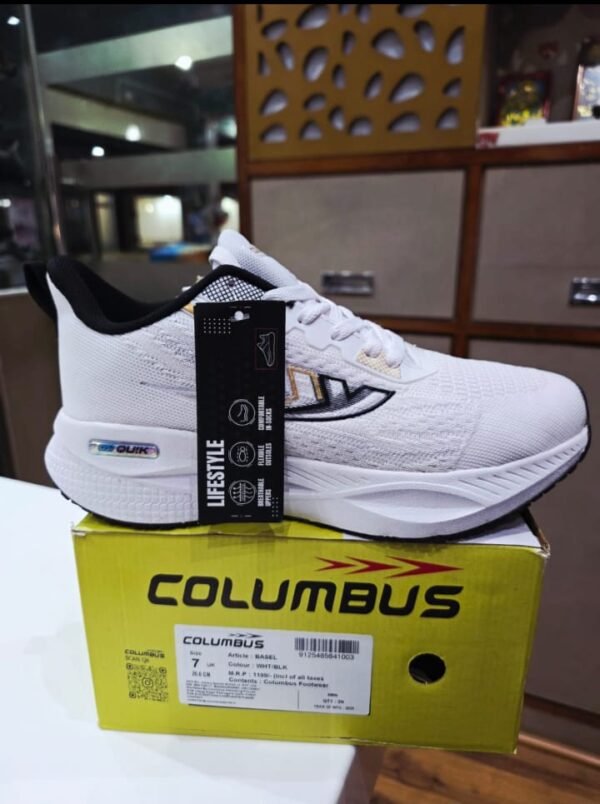 Columbus White Lifestyle Running Shoes for Men – Lightweight Breathable Sports Sneakers