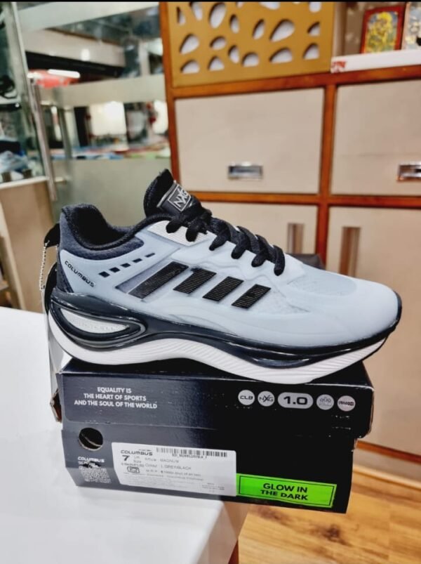 Columbus Glow in the Dark Running Shoes for Men – Lightweight Sports Sneakers (Grey/Black)