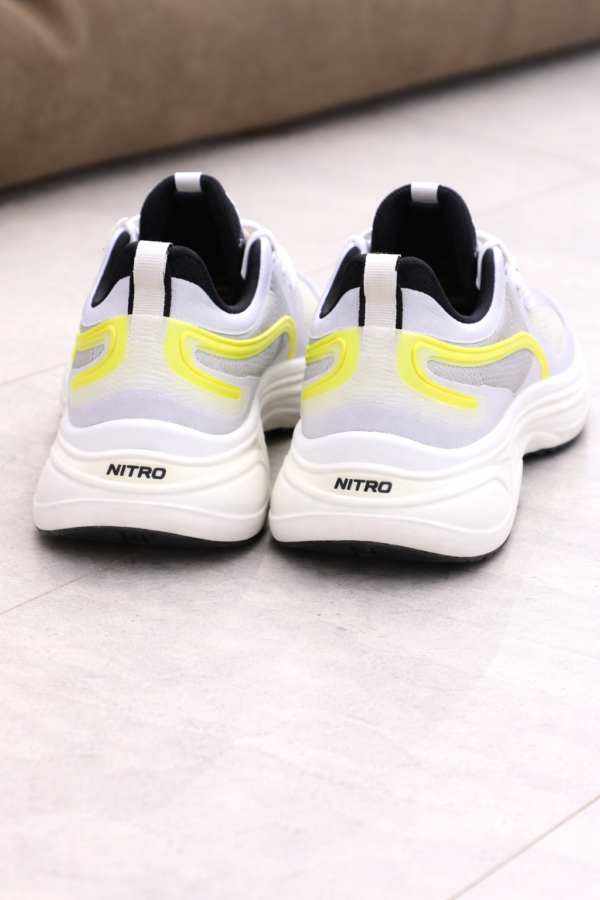 Men’s White & Neon Running Shoes with Nitro Cushion Sole