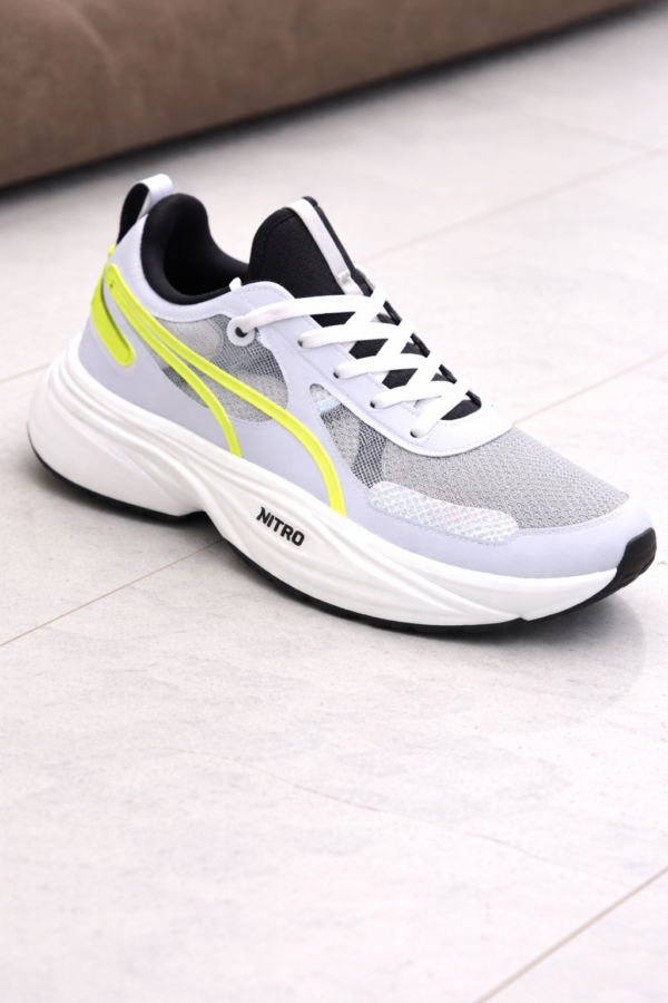 Men’s White & Neon Running Shoes with Nitro Cushion Sole