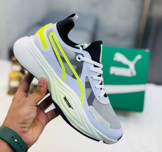 Men’s White & Neon Running Shoes with Nitro Cushion Sole